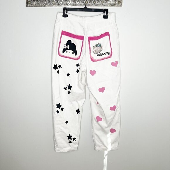 Custom Handmade Hello Kitty Theme Bling White Denim Jeans High Waist Size 29 - Picture 7 of 13